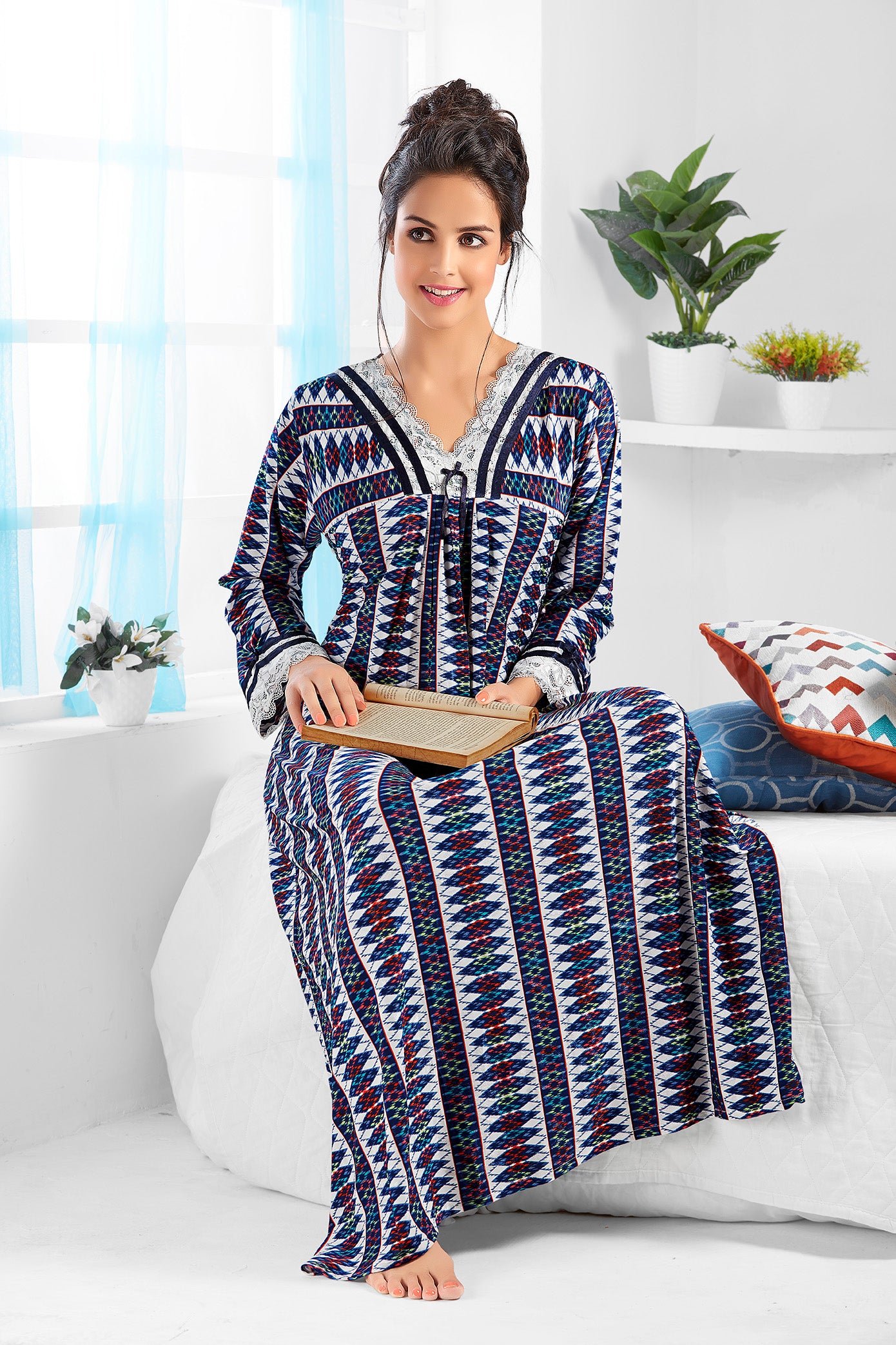 3 Pack: Woman's 100% Cotton Soft Printed Long Sleeve Sleep Dress