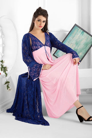 Skkinvalue’s Stylish Long 2pcs embroidered net house coat with modal Lycra fabric slip for women